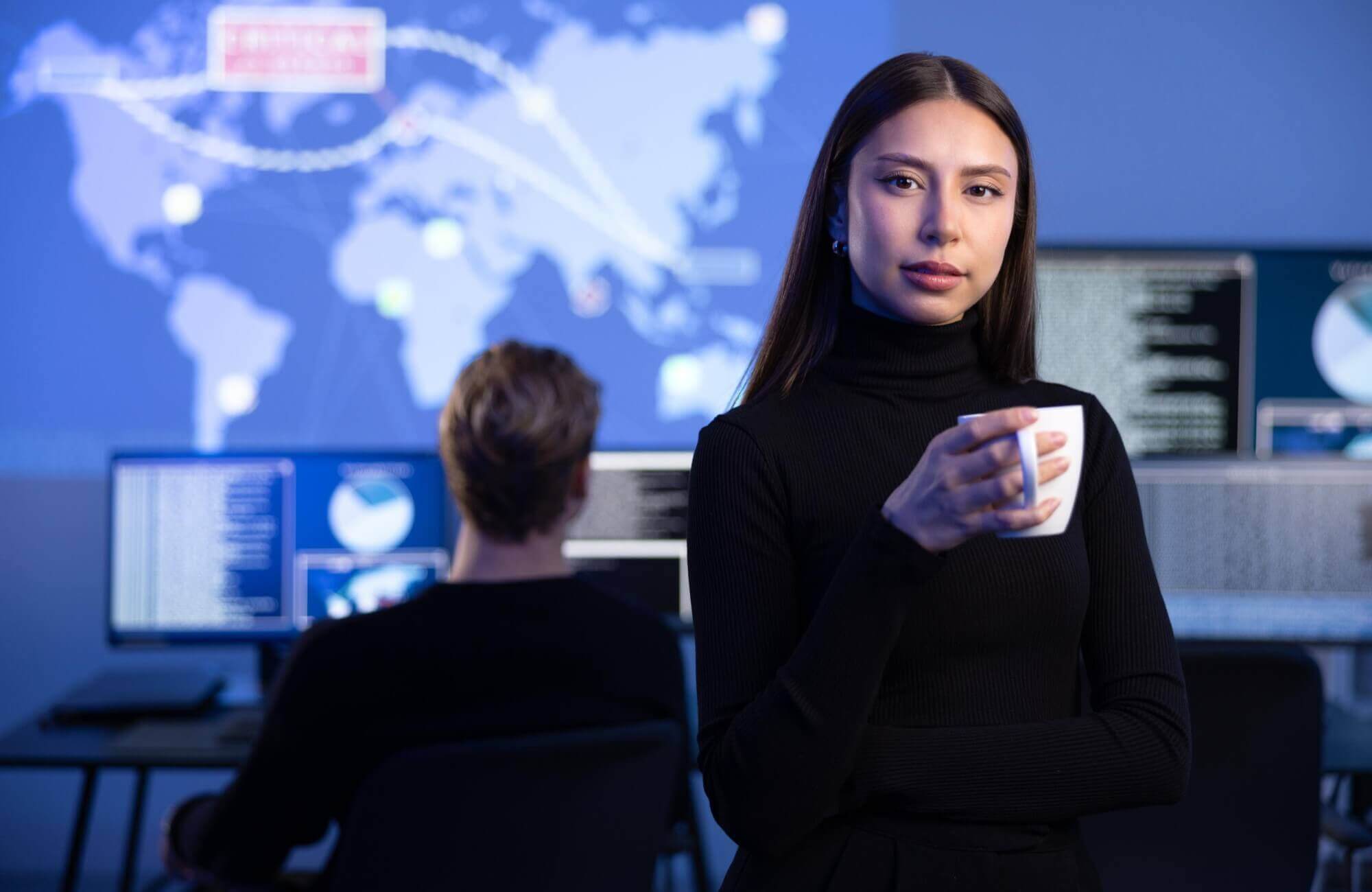 professional female it consultant holding coffee